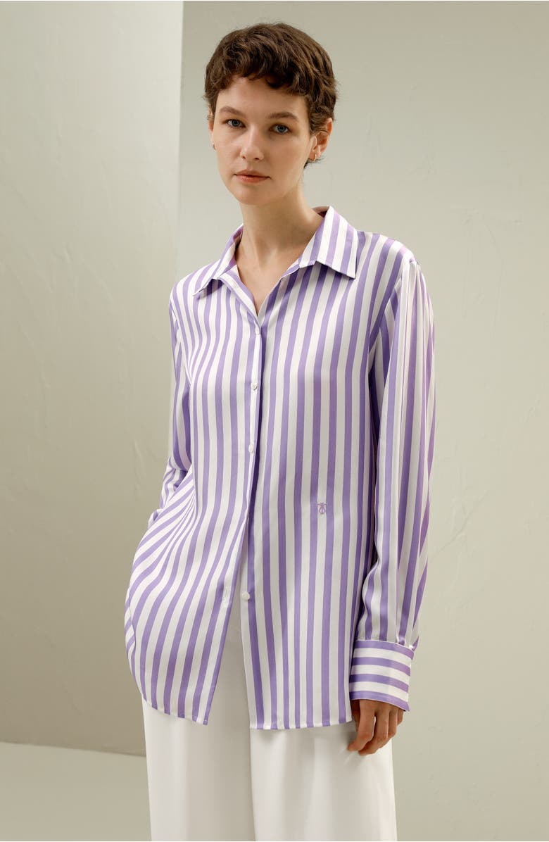 Lilysilk Women's Classic Striped Silk Shirt, Alternate, color, Lilac-White Pinstripes