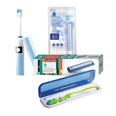 Travel Oral Care Essentials Bundle Portable UV Toothbrush Sanitizer & Portable Sonic Toothbrush