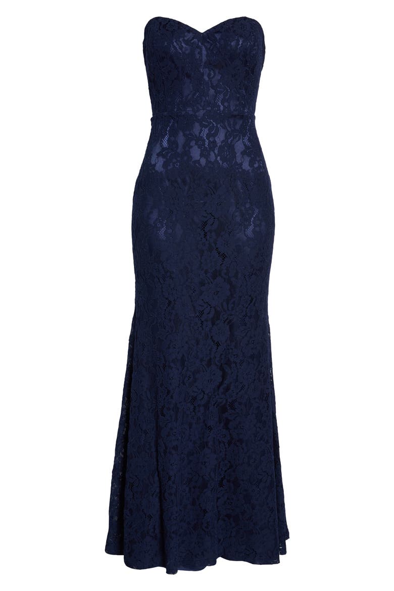 Wow the Crowd Strapless Lace Gown, Alternate, color, NAVY BLUE