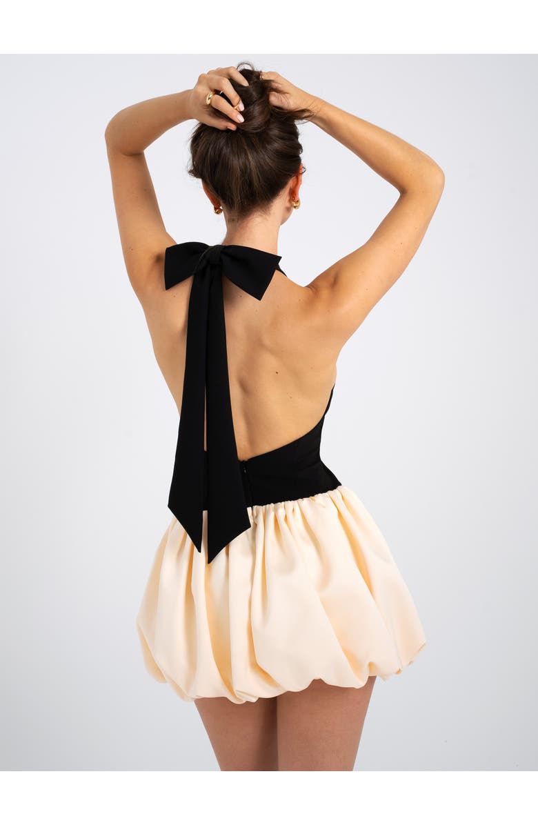 Miss Circle Yaira Backless Drop Waist Mini Bubble Dress, Main, color, Off White, Black