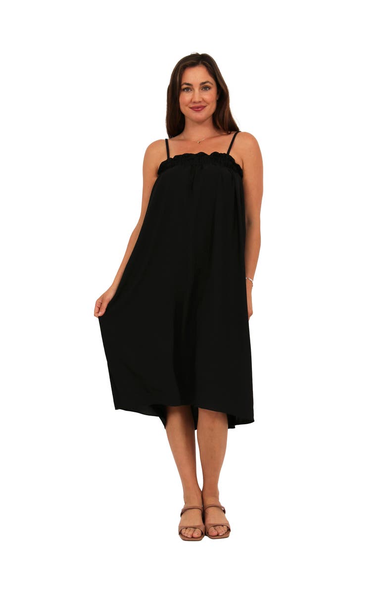 24seven Comfort Apparel Womens Essential Spaghetti Strap Smocked Pocket A-Line Maxi Dress, Main, color, Black