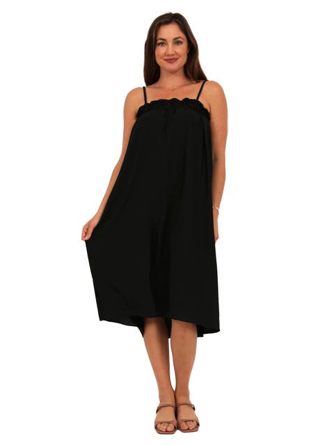 Womens Essential Spaghetti Strap Smocked Pocket A-Line Maxi Dress