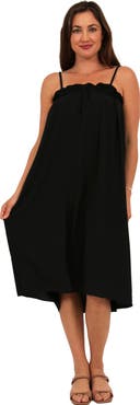 24seven Comfort Apparel Womens Essential Spaghetti Strap Smocked Pocket A-Line Maxi Dress