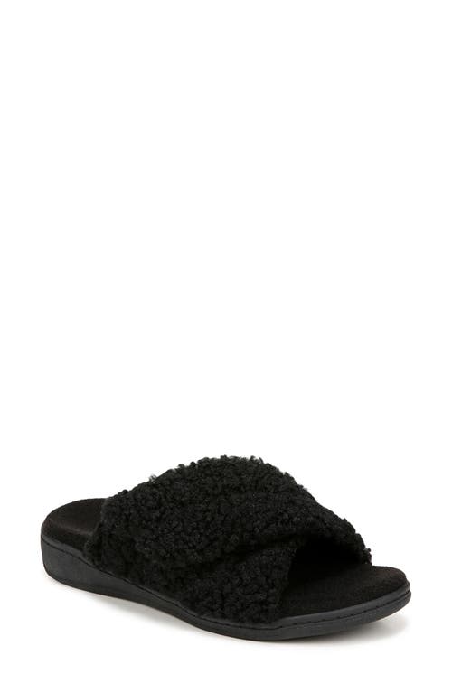 Vionic Relax II Plush Slide Sandal in Black Shearling 