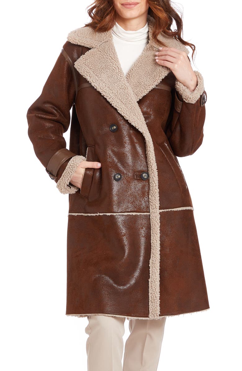 Frye Faux Shearling Lined Faux Leather Coat, Main, color, Luggage