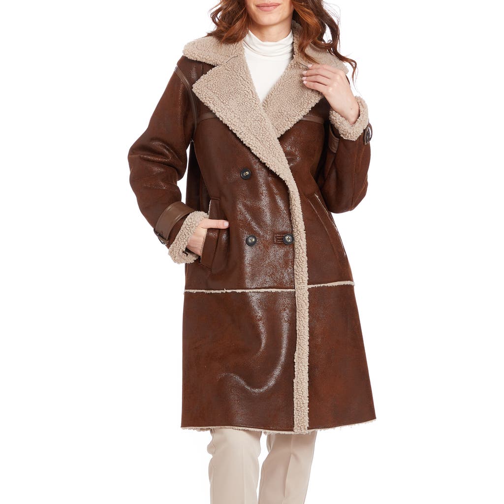 Frye Faux Shearling Lined Faux Leather Coat In Brown