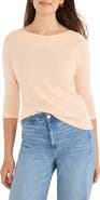 NZT by NIC+ZOE Boat Neck Three-Quarter Sleeve Cotton Blend Top