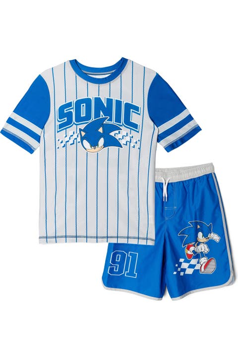 Sonic the Hedgehog 2-Piece Swimwear Rash Guard and Swim Trunks Set