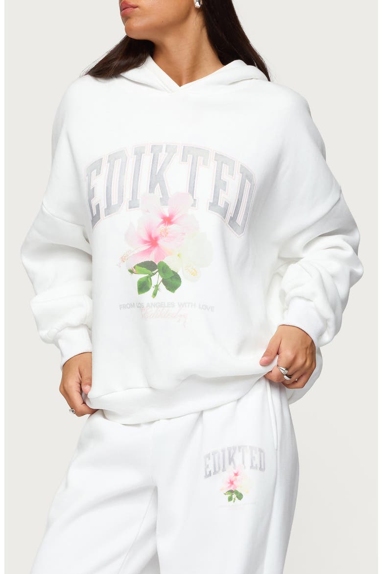 Fleura Logo Cotton Blend Hoodie, Alternate, color, WHITE