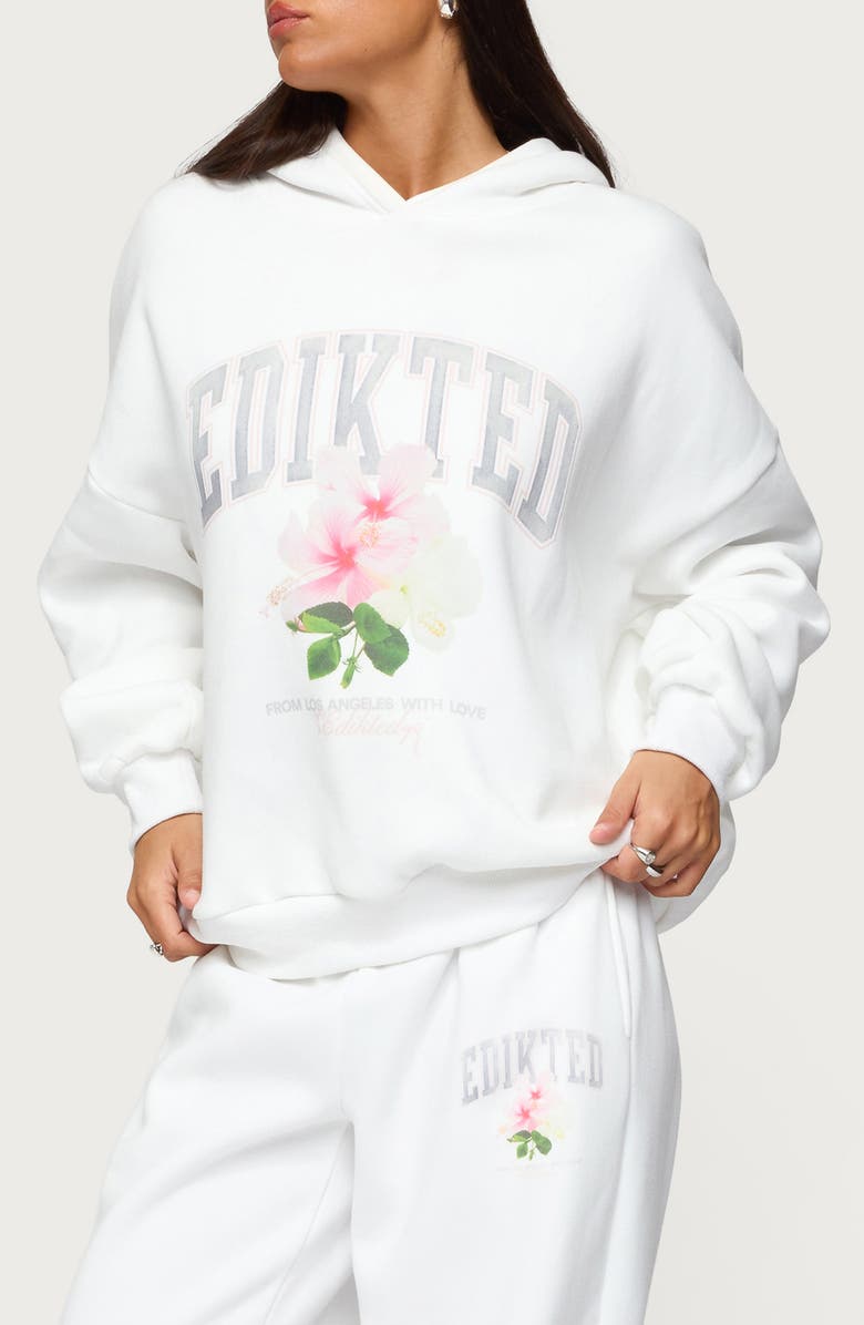 EDIKTED Fleura Logo Cotton Blend Hoodie, Alternate, color, White