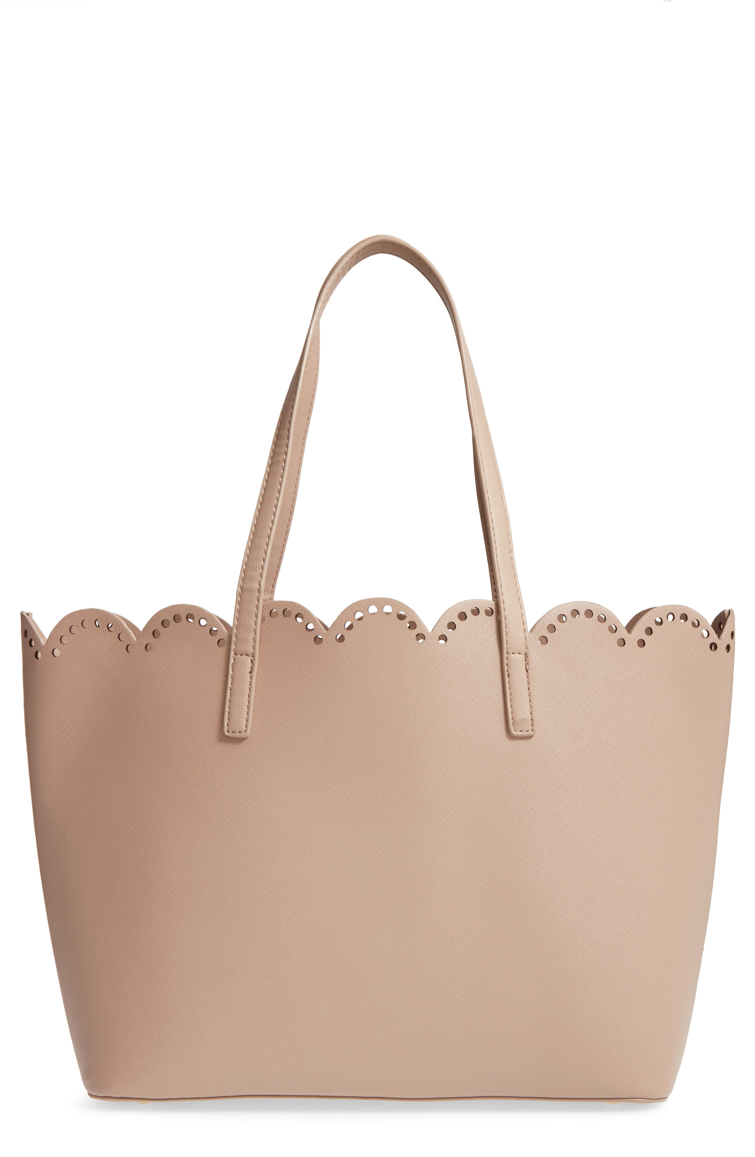 Scalloped Faux Leather Tote, Main, color, TAUPE