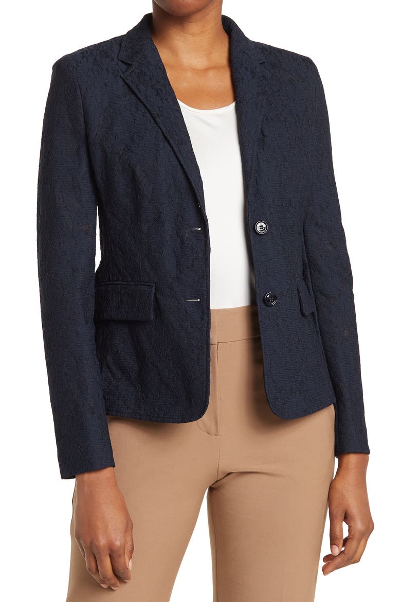 HUGO BOSS Jasice Lace Two Button Notch Lapel Blazer, Main, color, OPEN BLUE