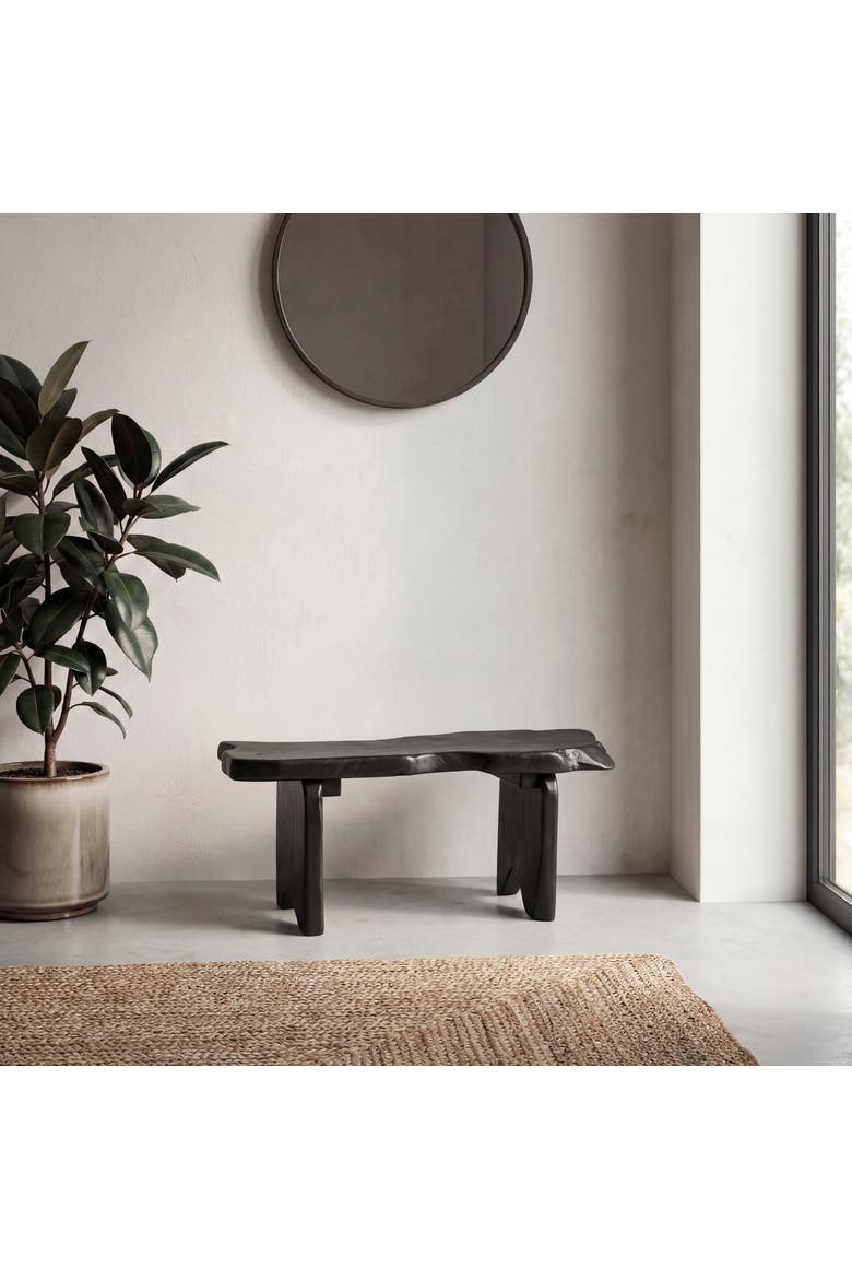 Stumpy Rustic Solid Wood Live Edge Entryway Bench, Backless Armless Accent Seat for Living Room, Hallway Bedroom, Alternate, color, Black