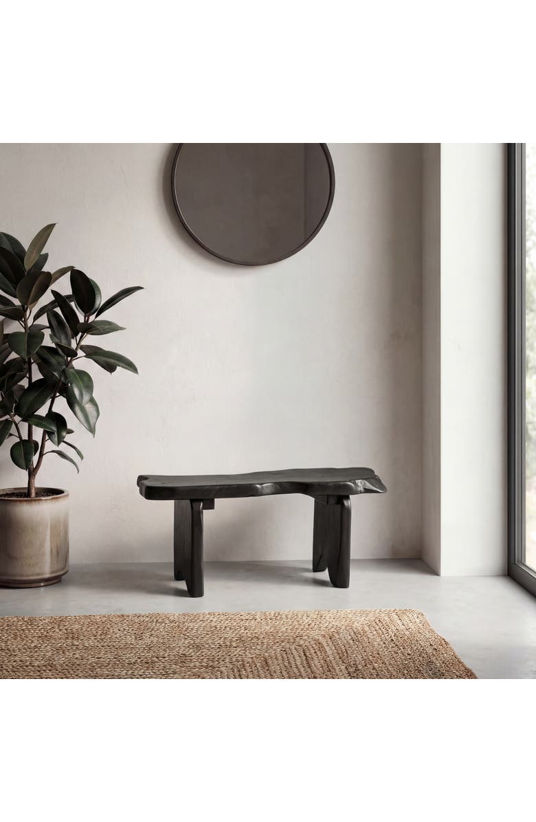 JONATHAN Y Stumpy Handcrafted Rustic Minimalist Live Edge Solid Teak Wood Entryway Bench, Alternate, color, Black