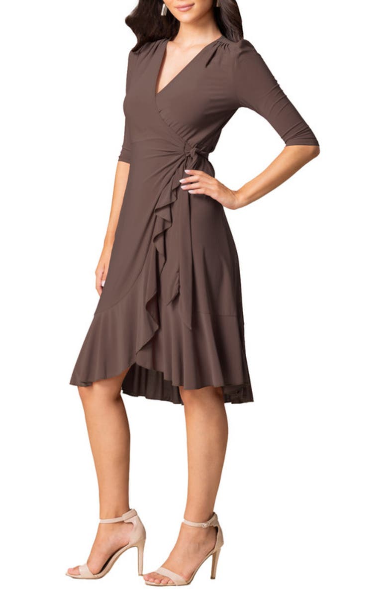 Kiyonna Whimsy Midi Wrap Dress, Alternate, color, Java