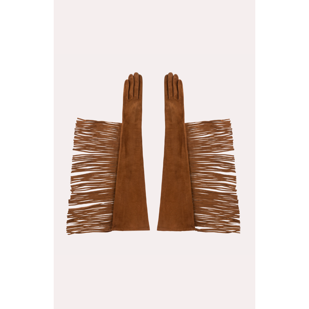 Seymoure Luxury Group Runway Fringe Opera Gloves In Brown