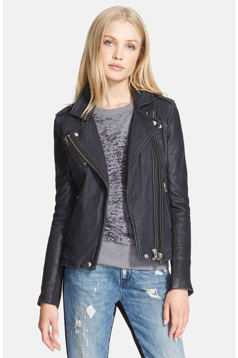 'Vika' Leather Jacket, Main, color, DARK PURPLE