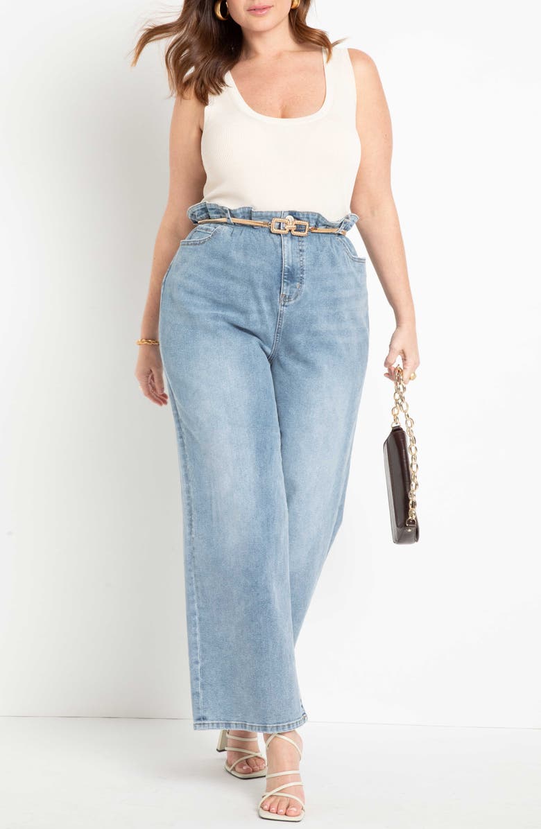 ELOQUII Paperbag Waist Wide Leg Jeans, Alternate, color, 