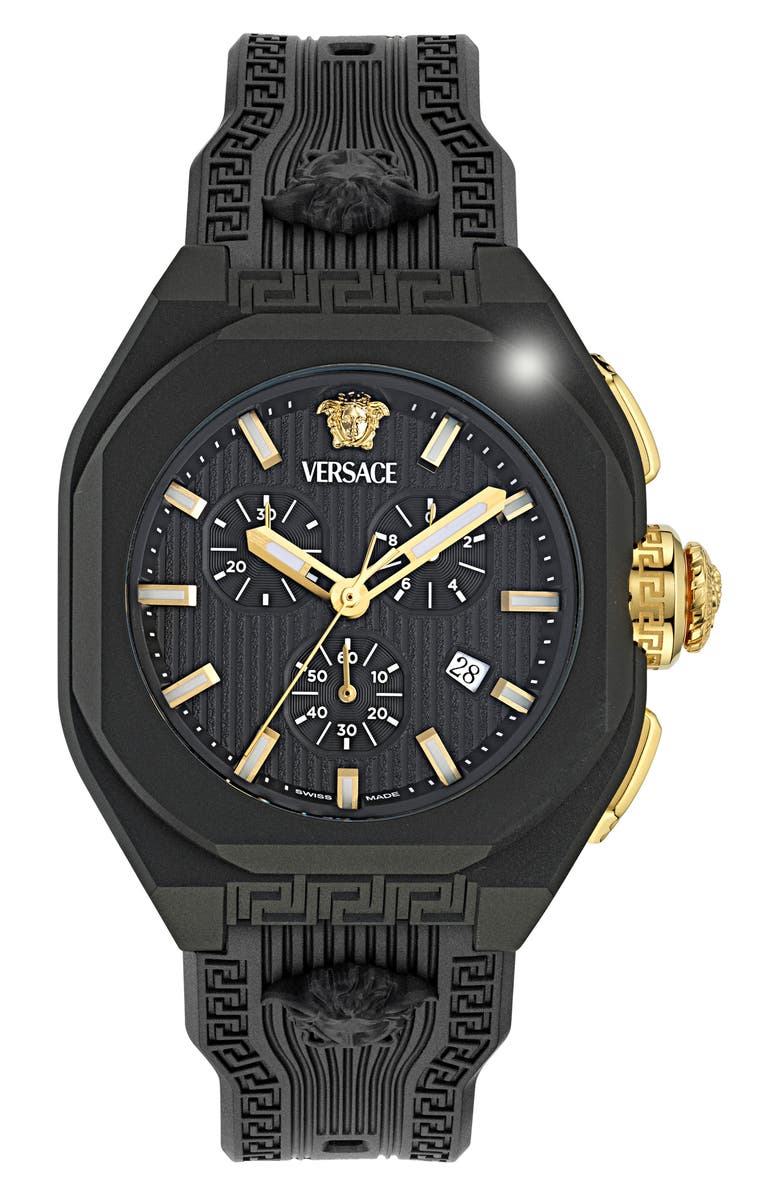 Versace V-Legend Chronograph Synthetic Strap Watch, 44mm, Main, color, Black