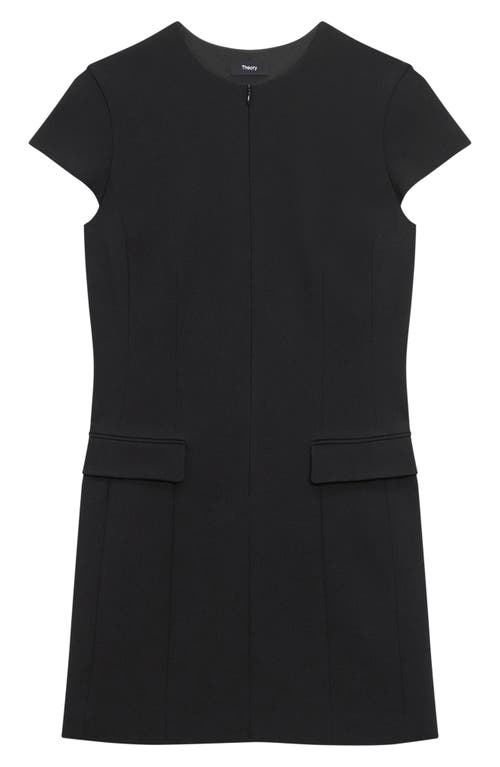 Theory Short Sleeve Front Zip Minidress In Black