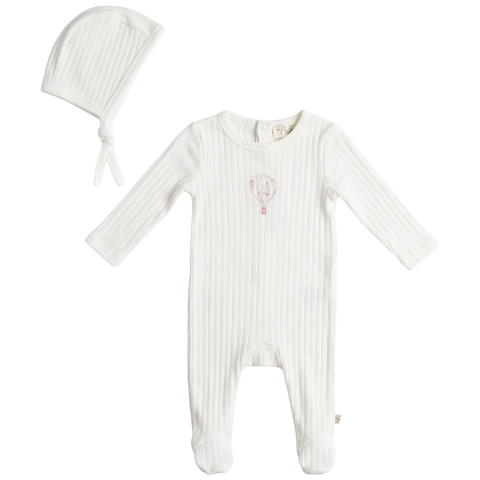 Girl Hot Air Balloon Pointelle Romper with Matching Bonnet