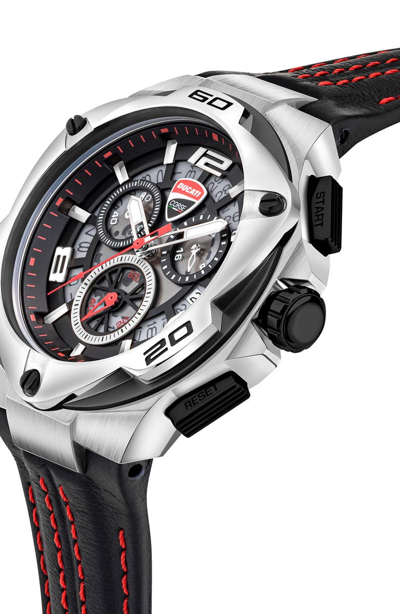Ducati Corse Motore Leather Strap Chronograph Watch, 49mm x 56mm, Alternate, color,