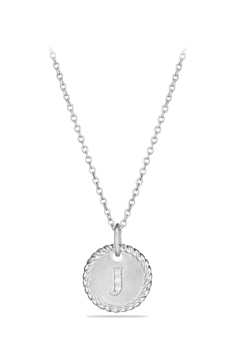 David Yurman Initial Charm Necklace with Diamonds in 18K White Gold, Main, color, 