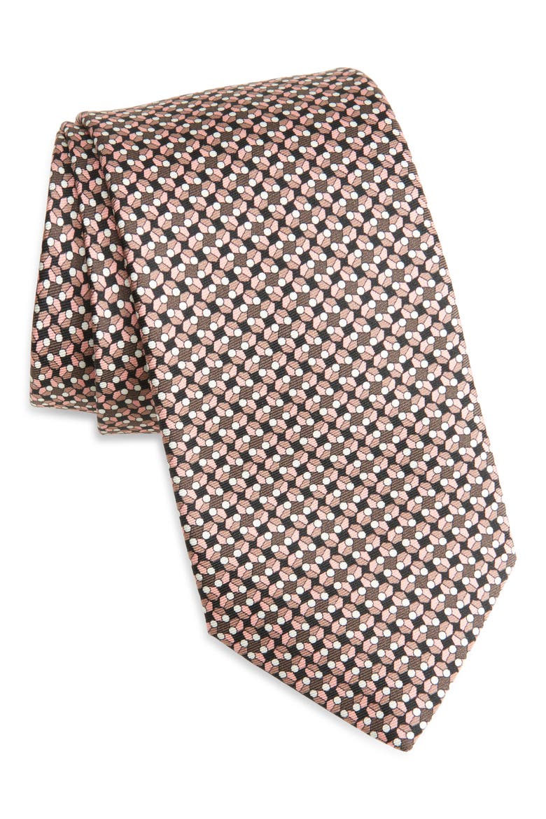 Geometric Silk Tie, Main, color, PINK