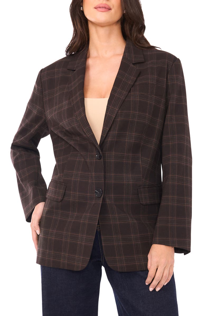 Vince Camuto Windowpane Plaid Blazer, Main, color, Chocolate