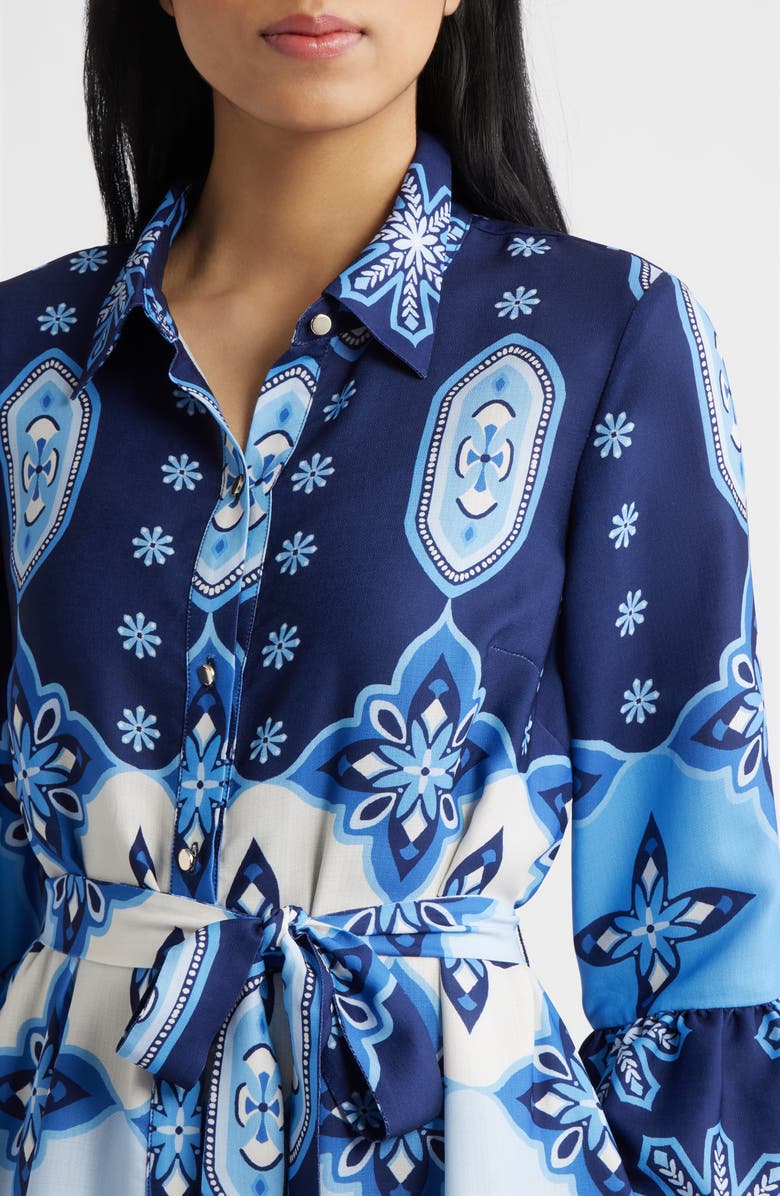 Julia Jordan Print Tie Waist Shirtdress, Alternate, color, Blue Multi
