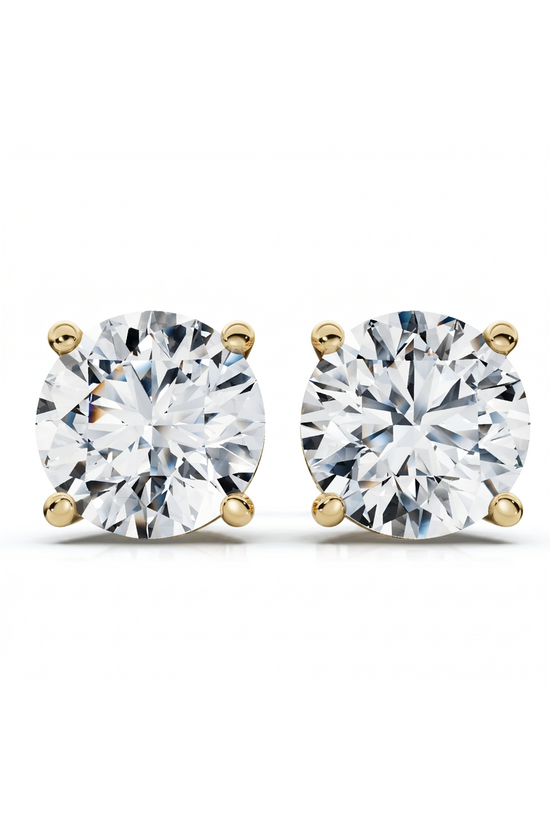 2C TW Round Four Prong Diamond Studs Lab Grown 14k Gold, Main, color, Yellow Gold
