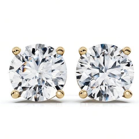 2C TW Round Four Prong Diamond Studs Lab Grown 14k Gold