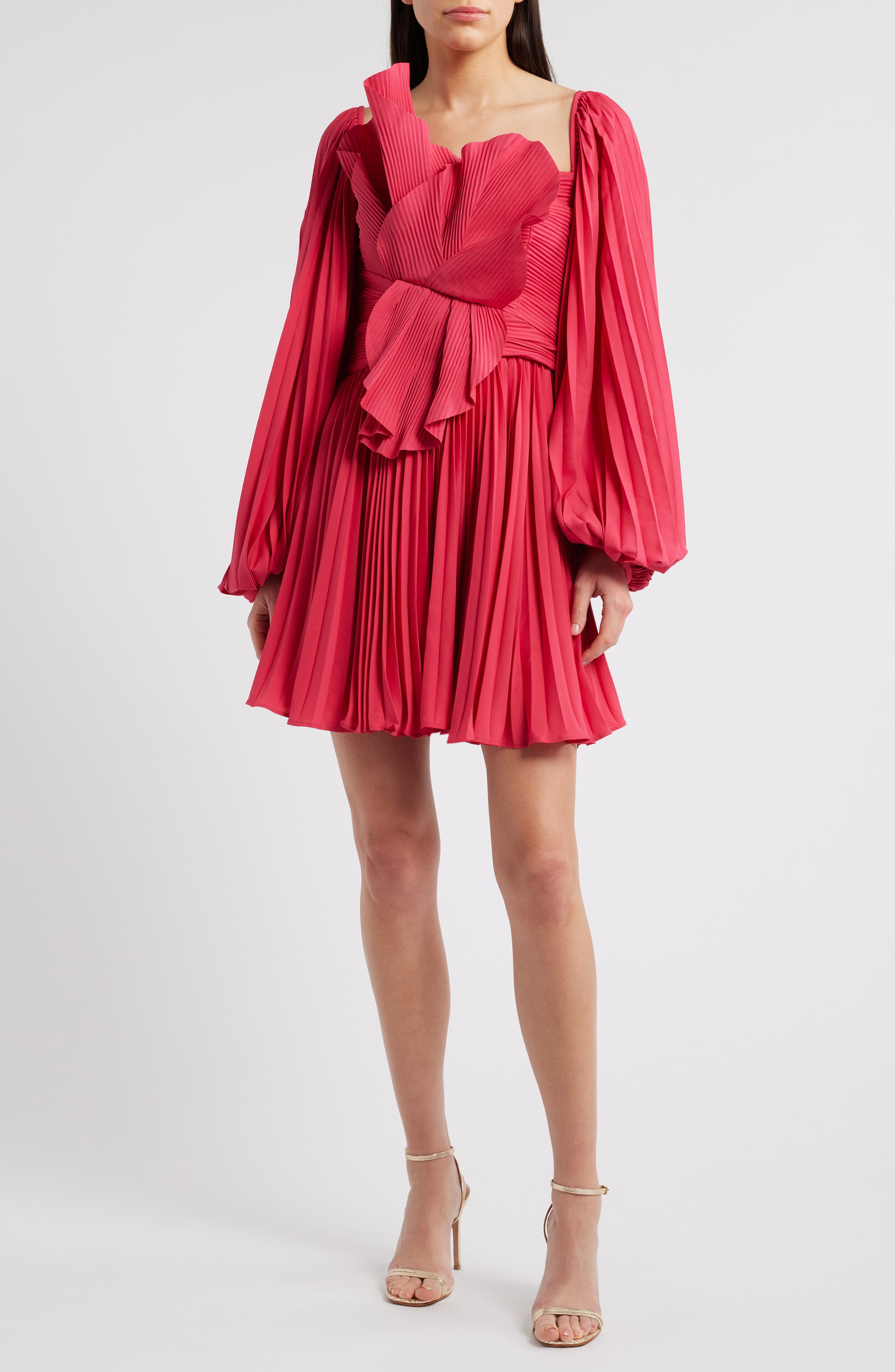Acler Newtoft Pleated Long Sleeve Cocktail Minidress