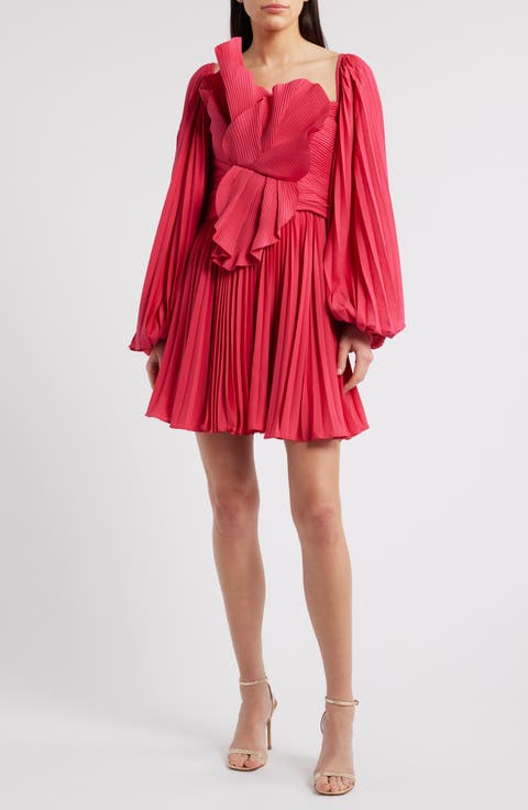 Newtoft Pleated Long Sleeve Cocktail Minidress