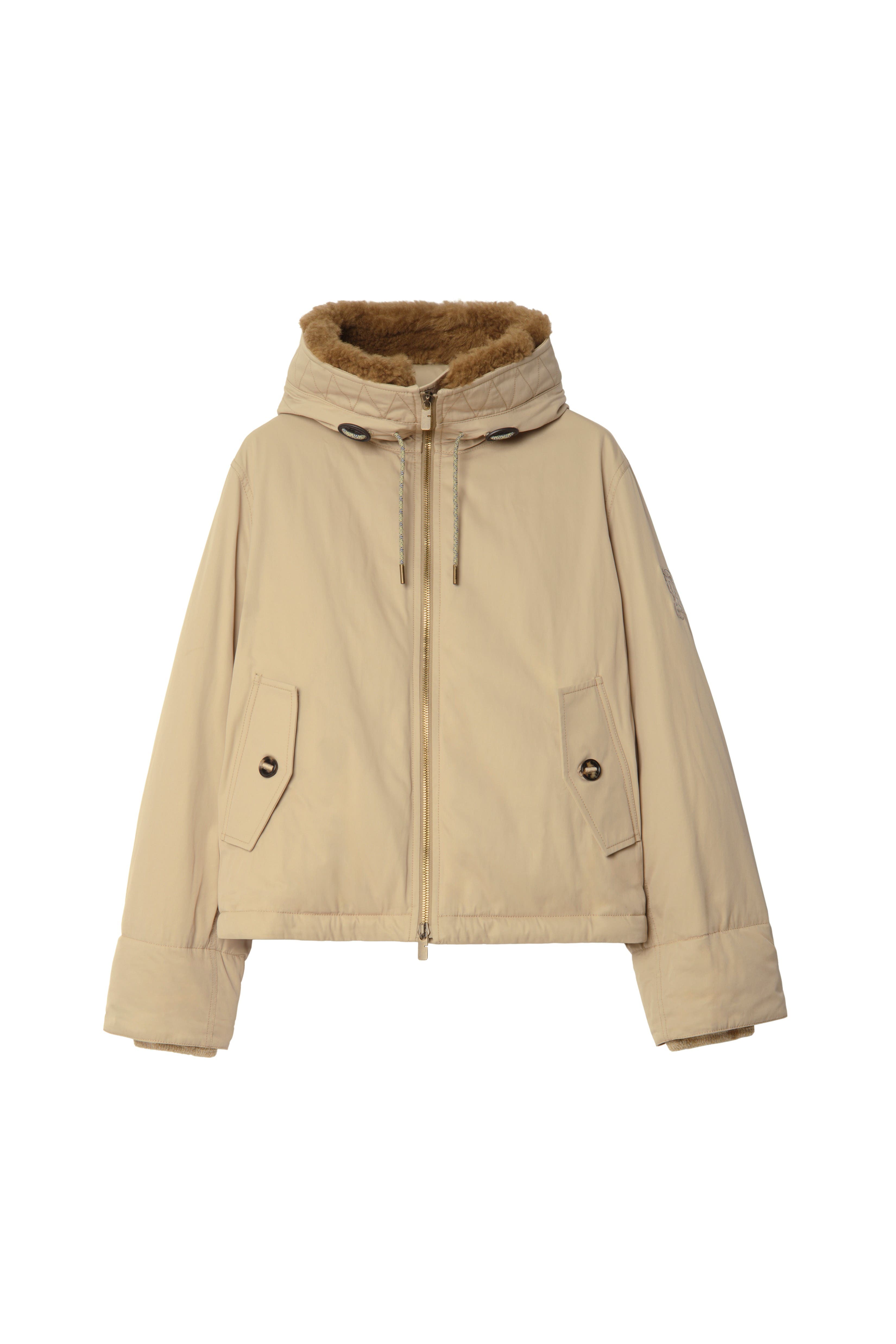 Shearling Trim Gabardine Hooded Jacket - image 2