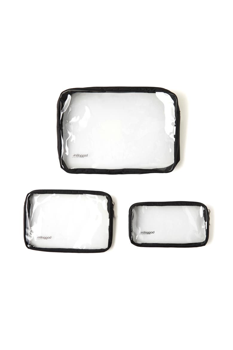 Clear Travel Pouches 3 Piece Set, Alternate, color, Black