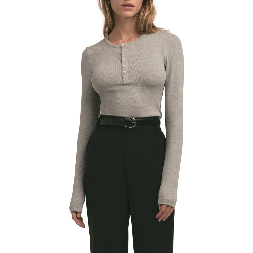 Favorite Daughter The Long Sleeve Rib Henley In Heather Grey