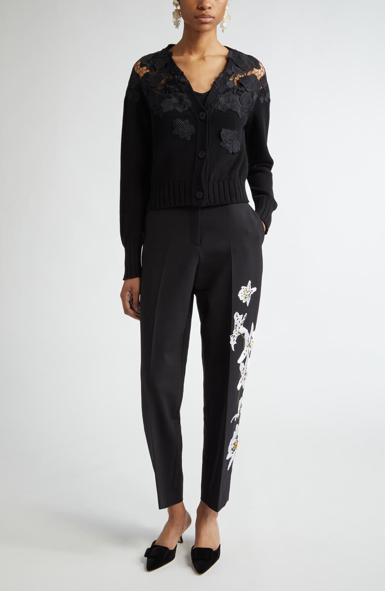 Oscar de la Renta Orchid Guipure Cotton Cardigan, Alternate, color,