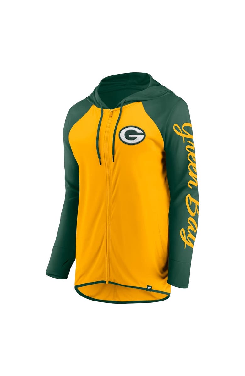 FANATICS Women's Fanatics Gold/Green Green Bay Packers Script Full-Zip Hoodie, Alternate, color,