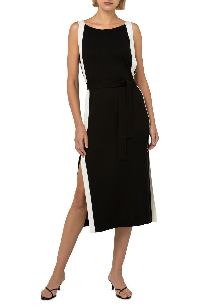 Akris Bateau Neck Stretch Silk Midi Dress, Main, color, 