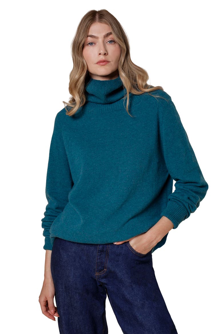 British Geelong Slouch Turtle Neck, Alternate, color, Teal