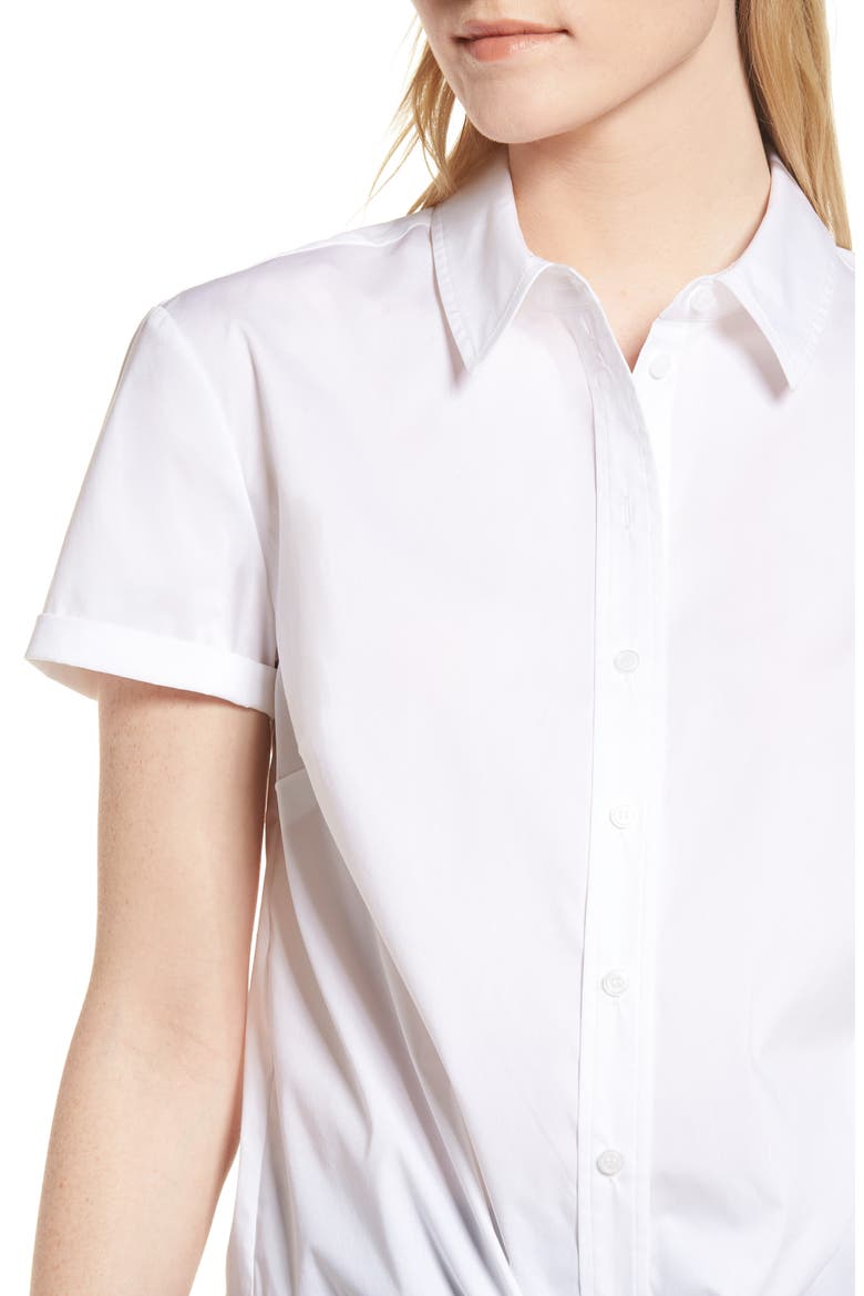 Tie Front Poplin Shirt, Alternate, color, WHITE