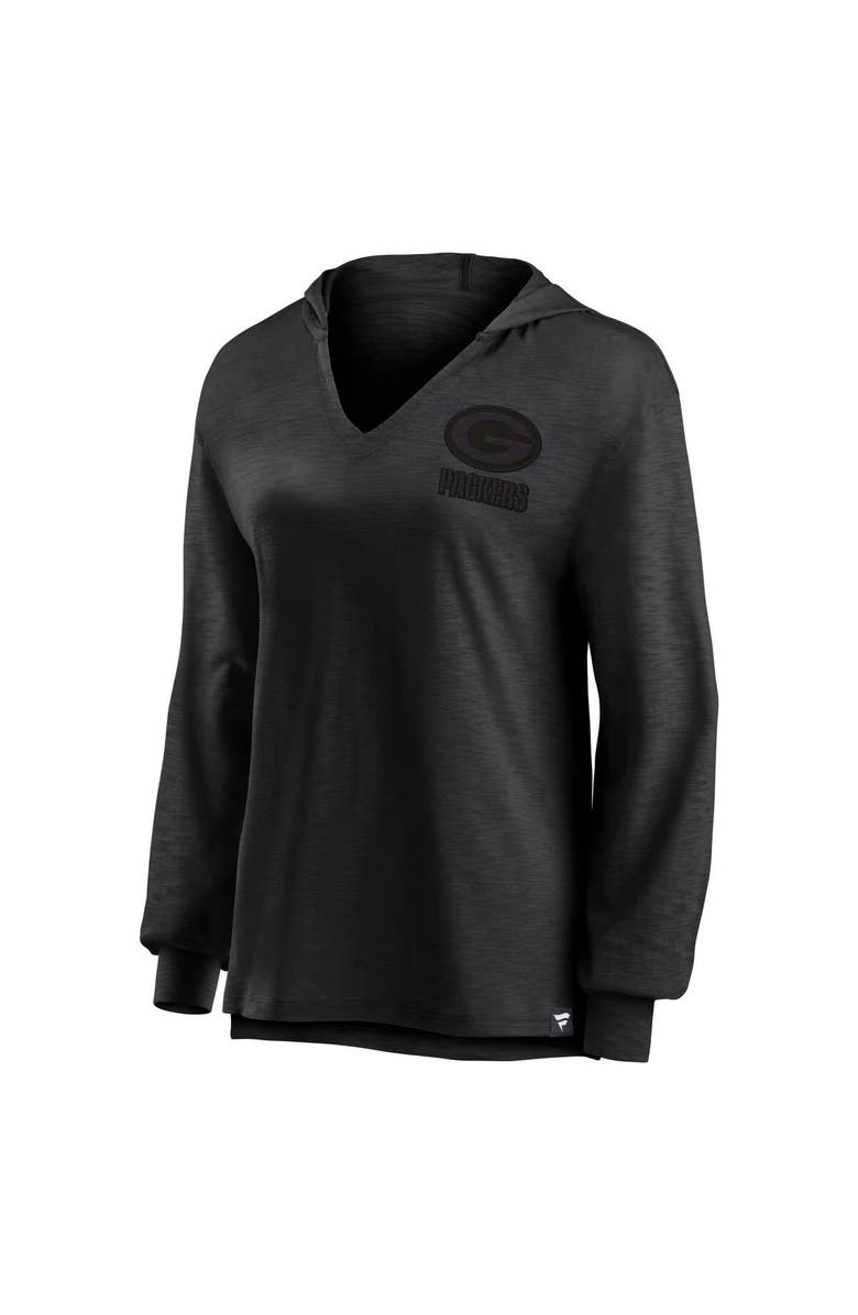 FANATICS Women's Fanatics Green Bay Packers Blackout Slub Hoodie V-Neck Long Sleeve T-Shirt, Alternate, color, Black