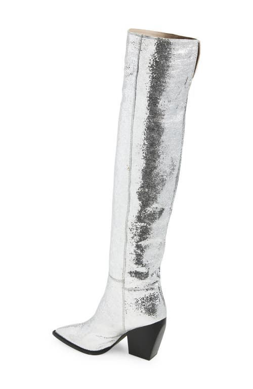 Allsaints Reina Metallic Over The Knee Boot In Silver