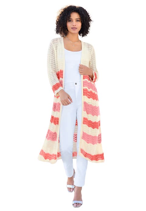 Long Pointelle Cardigan Sweater (plus)