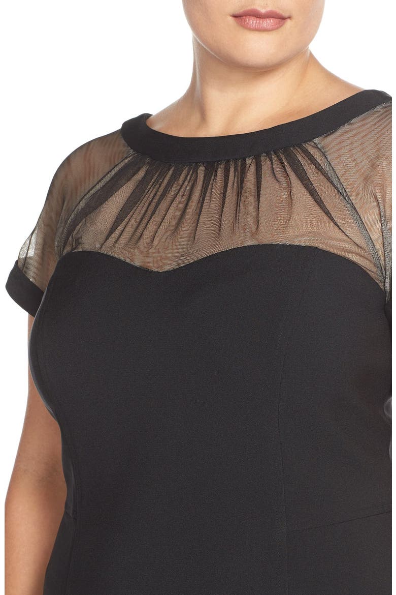 Illusion Yoke Crepe Sheath Dress, Alternate, color, BLACK
