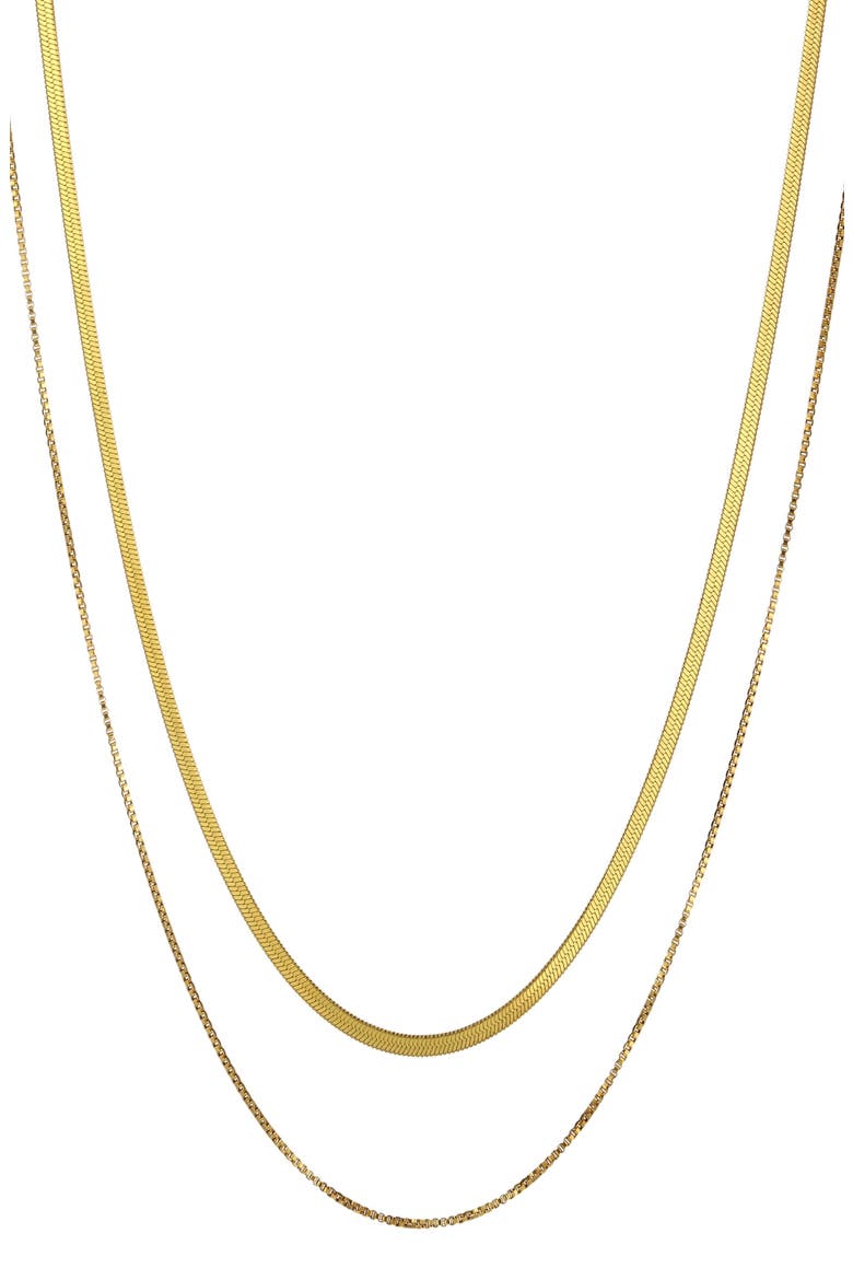Tarnish Resistant 18K Gold Plate Layered Herringbone & Box Chain Necklace, Main, color, GOLD