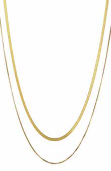Tarnish Resistant 18K Gold Plate Layered Herringbone & Box Chain Necklace