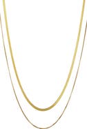 Adornia Tarnish Resistant 18K Gold Plate Layered Herringbone & Box Chain Necklace