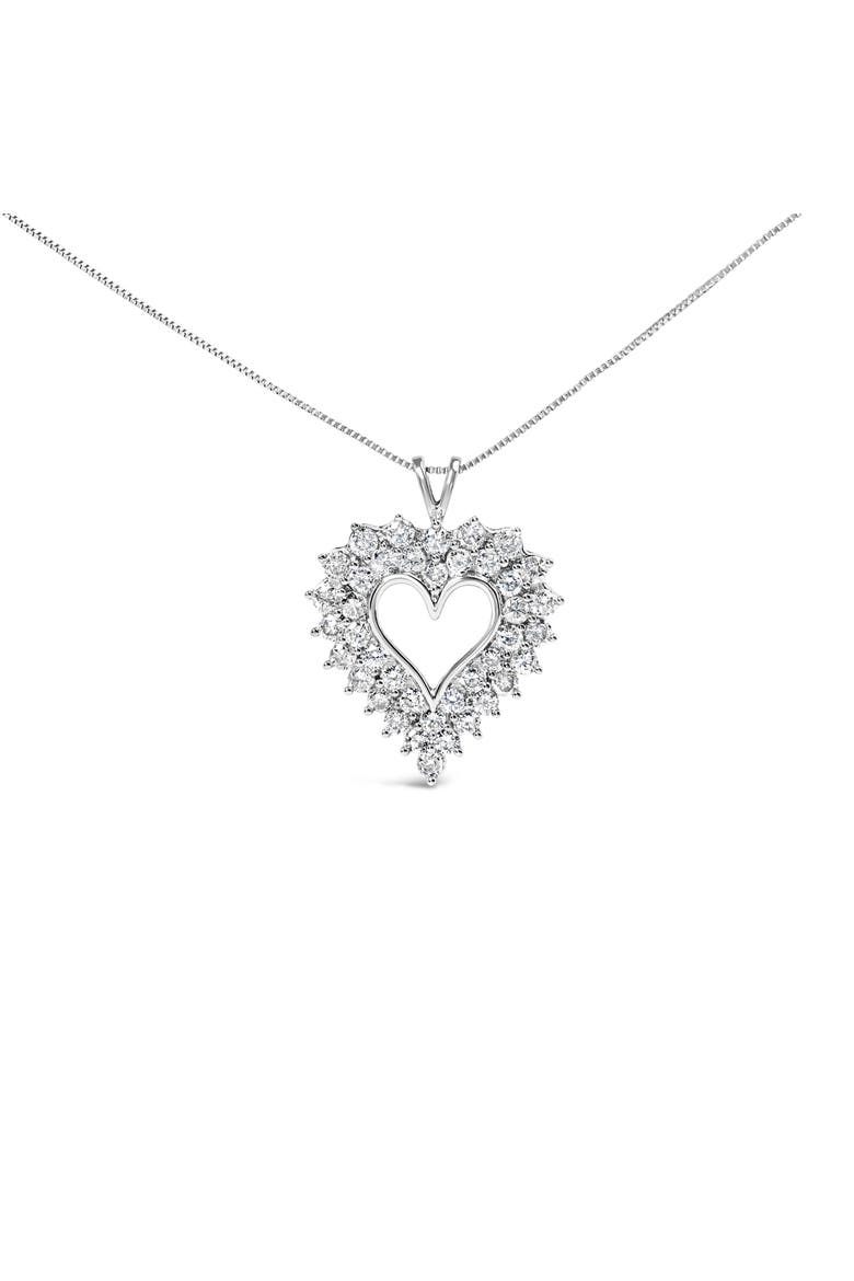 Silver 4.0 Cttw Diamond Two Row Open Heart 18" Pendant Necklace, Main, color, White